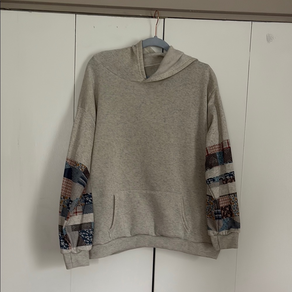 Gray and Blue Patterned Sleeve Hoodie